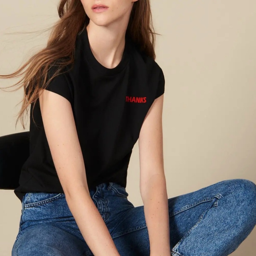 Sandro Thanks T-Shirt In Black Size 4 - Picture 12 of 12